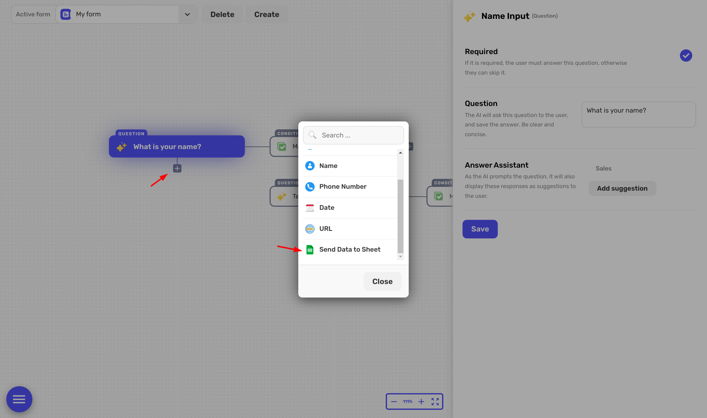 Choose Google Sheets field